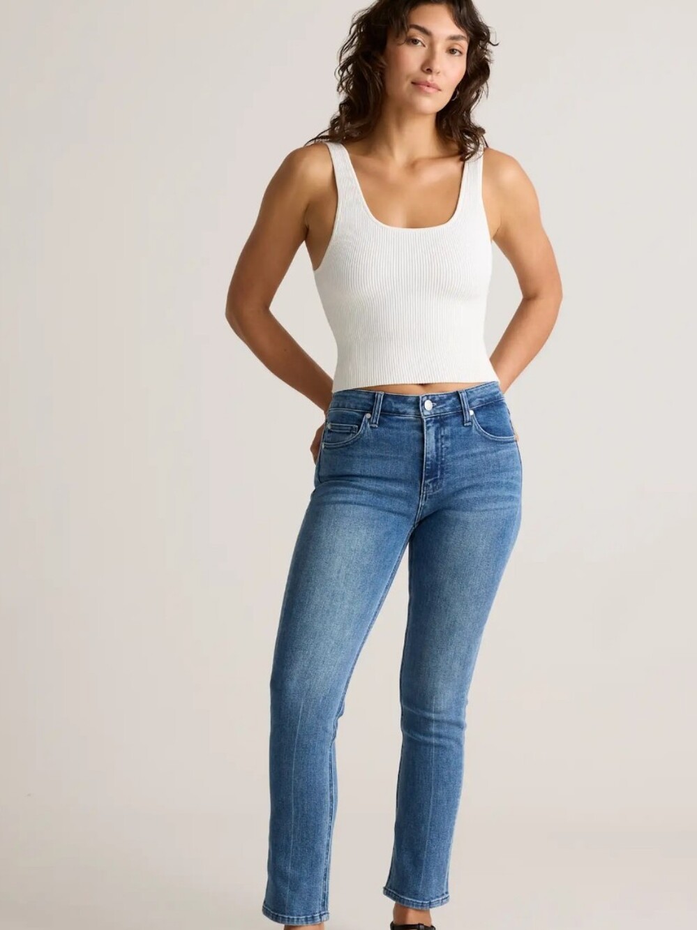 Quince Luna Slim Straight Jeans In Seaside Blue Size 28 Organic Cotton